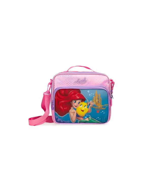 Kit Mochila de Rodinha + Lancheira Térmica Infantil Feminina Ariel e Linguado – Rosa
