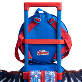 Kit Mochila Infantil de Carrinho + Lancheira Térmica + Estojo Capitão América com Asas Removíveis