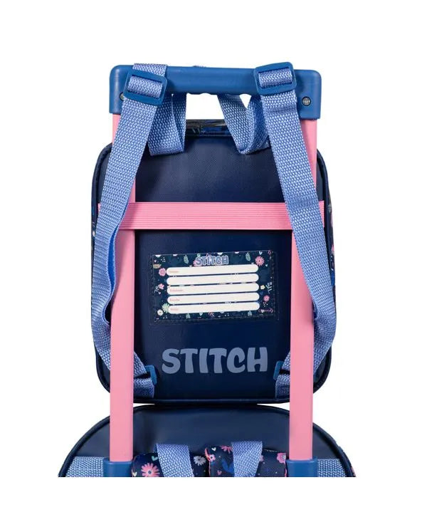 Kit Mochila de Rodinha + Lancheira Térmica + Estojo Infantil Feminino Stitch