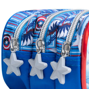 Kit Mochila Infantil de Carrinho + Lancheira Térmica + Estojo Capitão América com Asas Removíveis