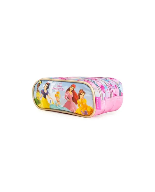 Kit Mochila de Rodinha + Lancheira Térmica + Estojo Infantil Feminino Princesas – Rosa
