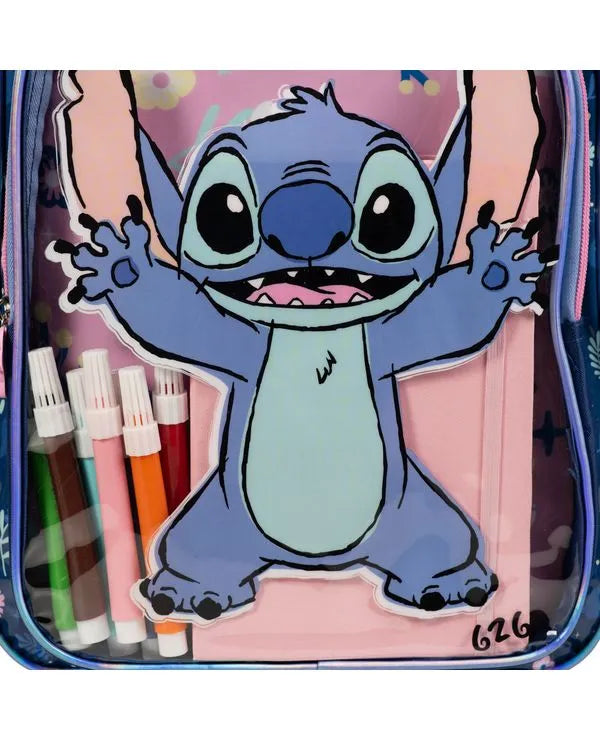 Kit Mochila de Rodinha + Lancheira Térmica + Estojo Infantil Feminino Stitch