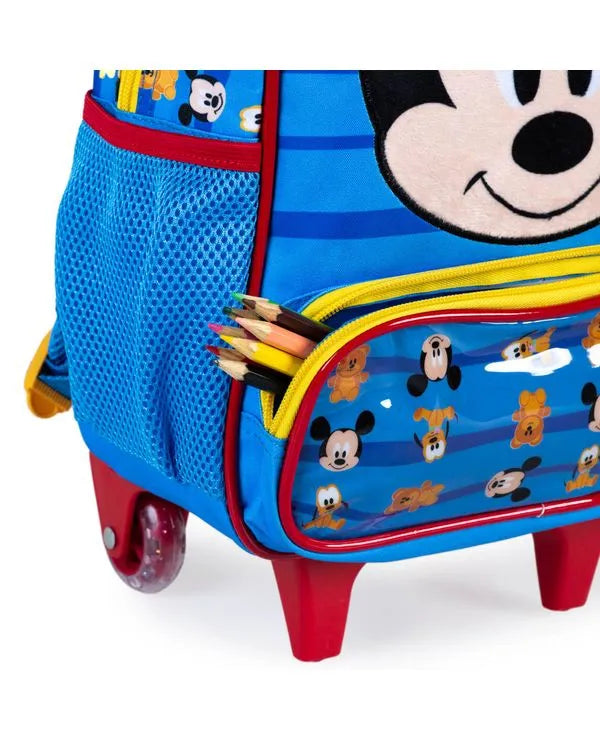 Kit Mochila Escolar Infantil com Rodinhas Masculina Mickey Baby com Lancheira – Azul
