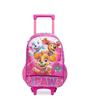 Kit Mochila de Rodinha + Lancheira Térmica + Estojo Infantil Patrulha Canina Skye e Equipe Rosa