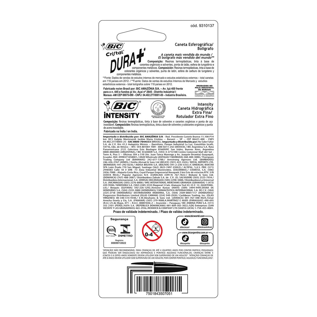 Kit Escrita BIC – 3 Canetas Cristal 1.0 + 1 Caneta Intensidade 0.4