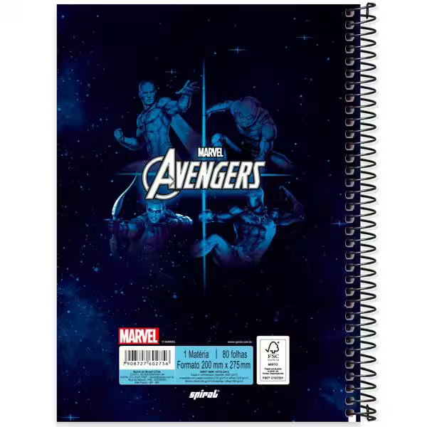 Caderno Universitário Avengers Spiral 80 Folhas - Capa Dura