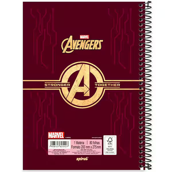 Caderno Universitário Avengers Spiral 80 Folhas - Capa Dura Hotstamping