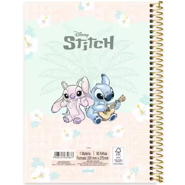 Caderno Universitário Stitch Spiral 80 Folhas - Capa Dura Hotstamping