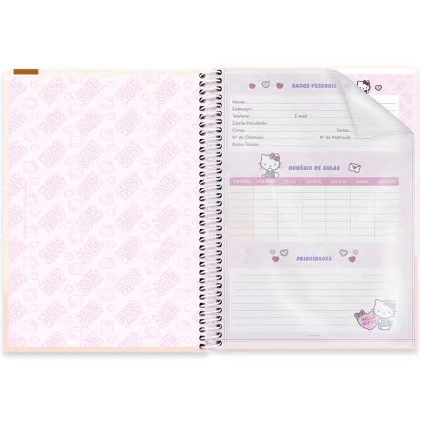 Caderno Universitário Hello Kitty Spiral 80 Folhas - Capa Dura Hotstamping