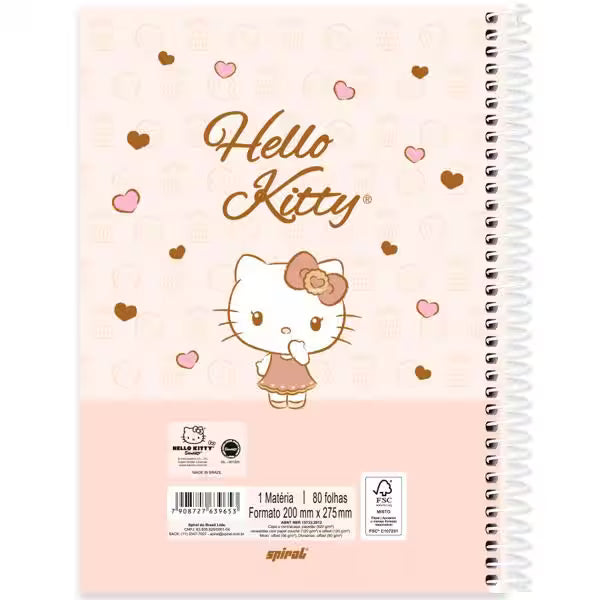 Caderno Universitário Hello Kitty Spiral 80 Folhas - Capa Dura Hotstamping