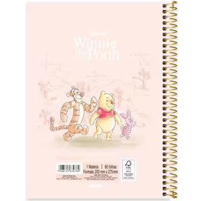 Caderno Universitário Pooh Spiral 80 Folhas - Capa Dura Hotstamping