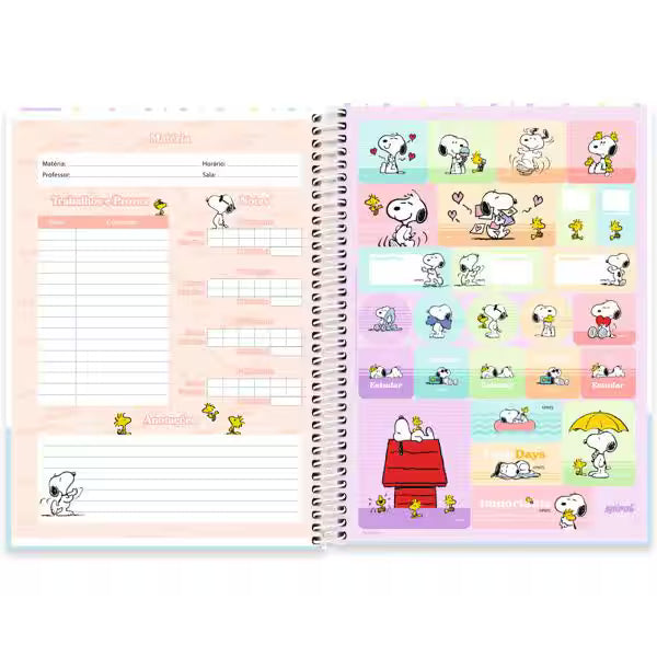 Caderno Universitário Snoopy Spiral 80 Folhas - Capa Dura Hotstamping