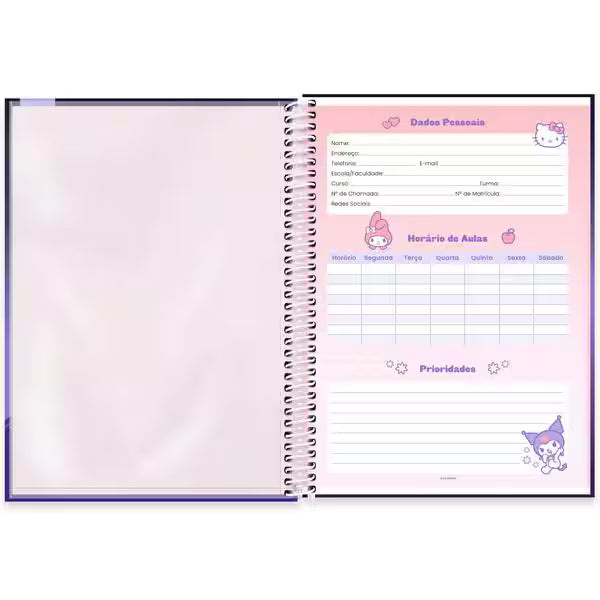 Caderno Universitário Kuromi Spiral 80 Folhas - Capa Dura Hotstamping
