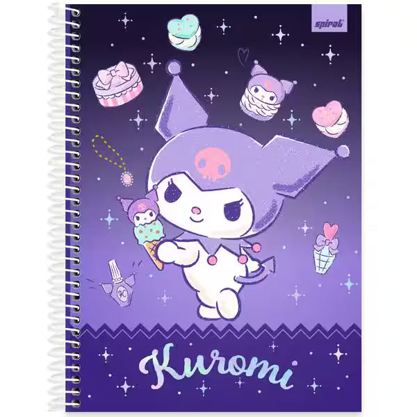 Caderno Universitário Kuromi Spiral 80 Folhas - Capa Dura Hotstamping