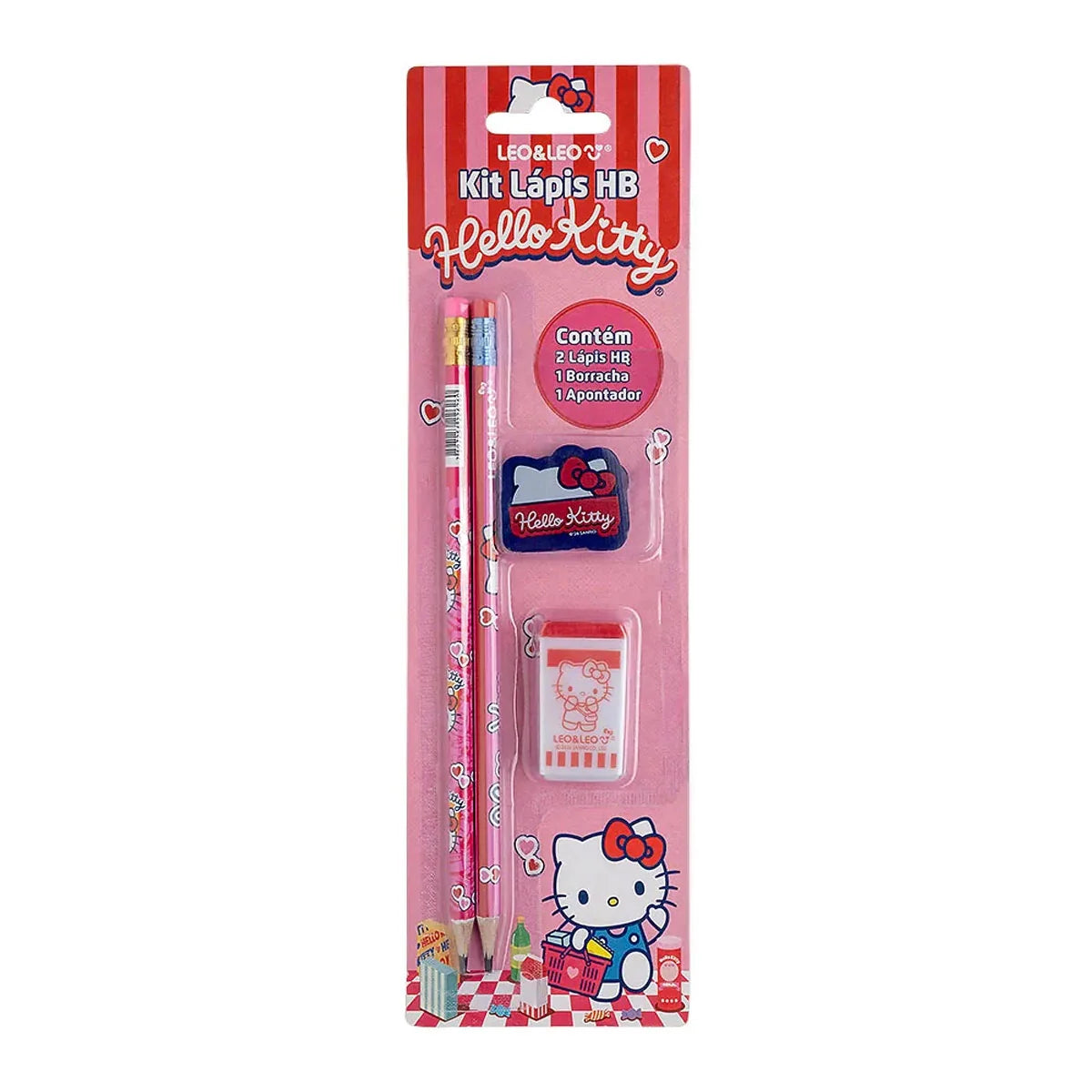 Kit Escolar Hello Kitty Leonora – 2 Lápis HB + Apontador + Borracha