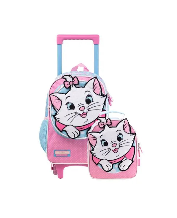 Kit Mochila de Rodinha + Lancheira Térmica Infantil Marie Baby Rosa Claro