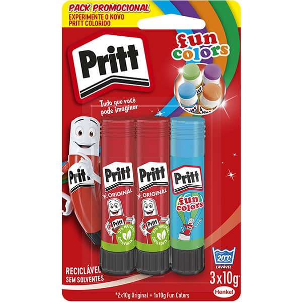 Kit Cola em Bastão Pritt 10g com 3 Unidades – Não Tóxica