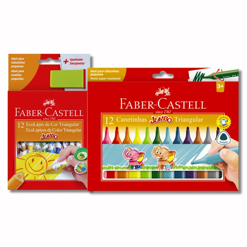 Kit Escolar Pré-Escola Faber-Castell com Lápis de Cor Jumbo e Canetinhas Laváveis