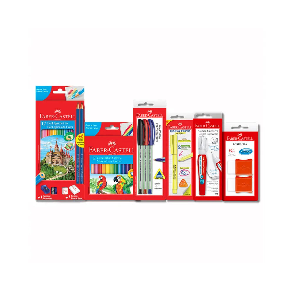 Kit Escolar Fundamental II Faber-Castell – Completo com Lápis, Canetas e Corretivo