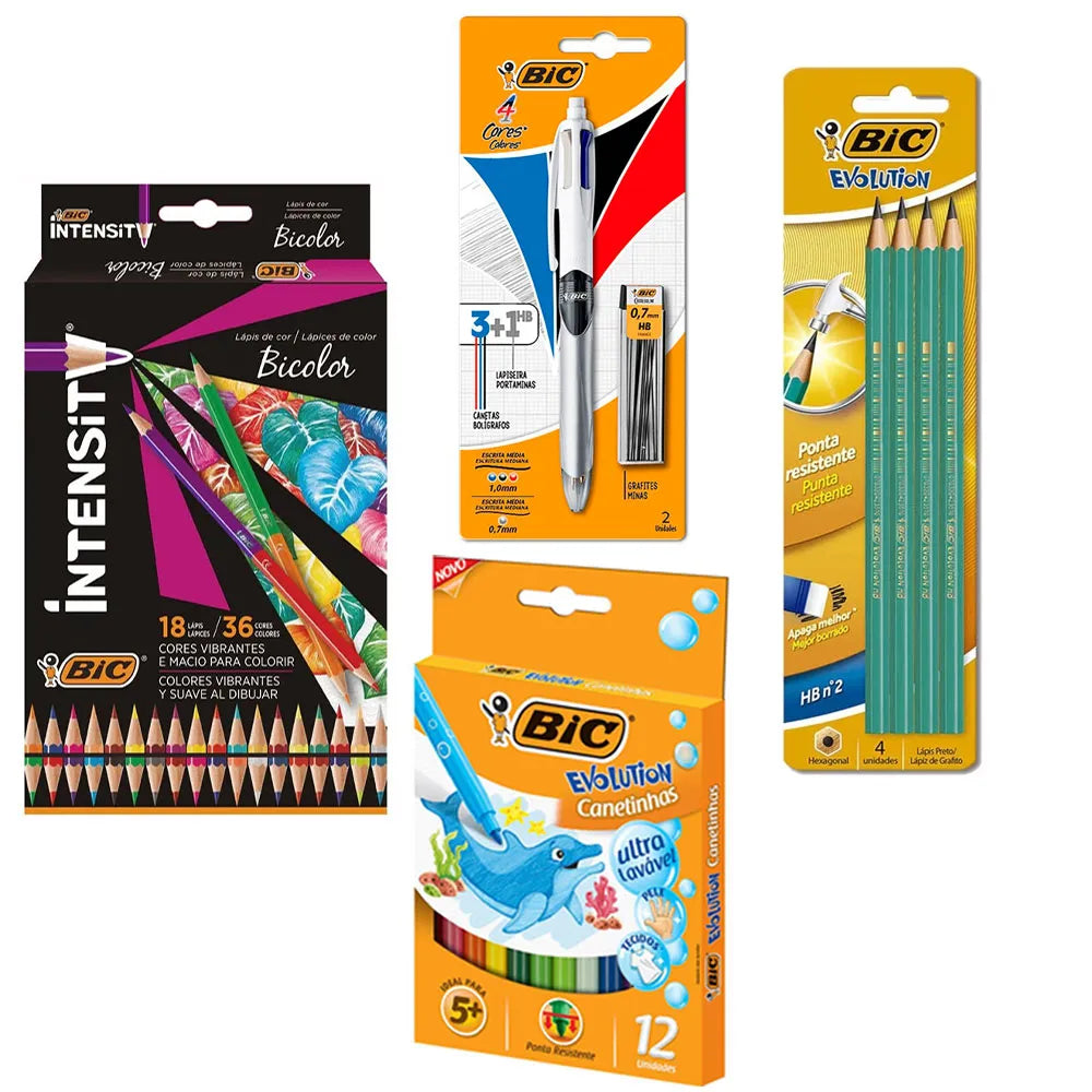 Kit Escolar BIC Fundamental I com Canetinhas, Lápis e Caneta 3 em 1