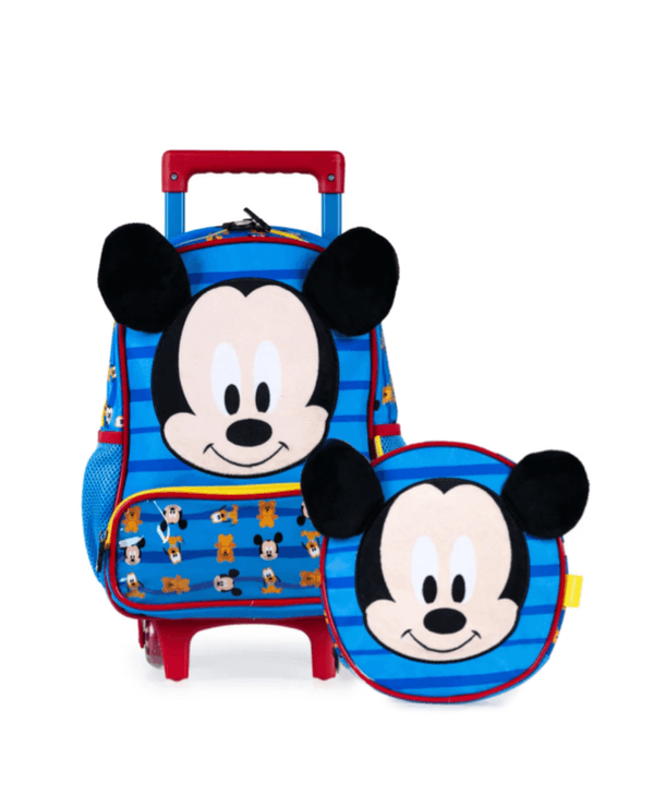 Kit Mochila Escolar Infantil com Rodinhas Masculina Mickey Baby com Lancheira – Azul