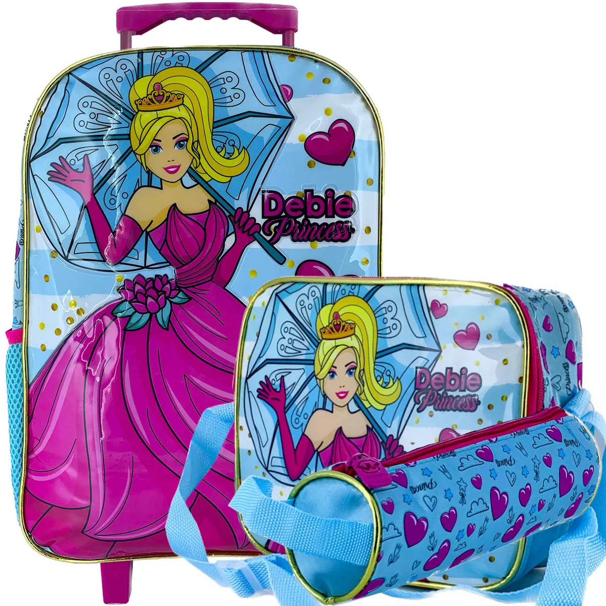 Kit Mochila + Lancheira + Estojo Princesa Debie Ween Kids Winth