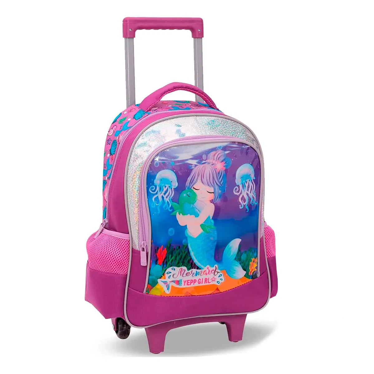 Mochila com Rodinhas e Costas Sereia Girl Yepp – Roxo/Azul