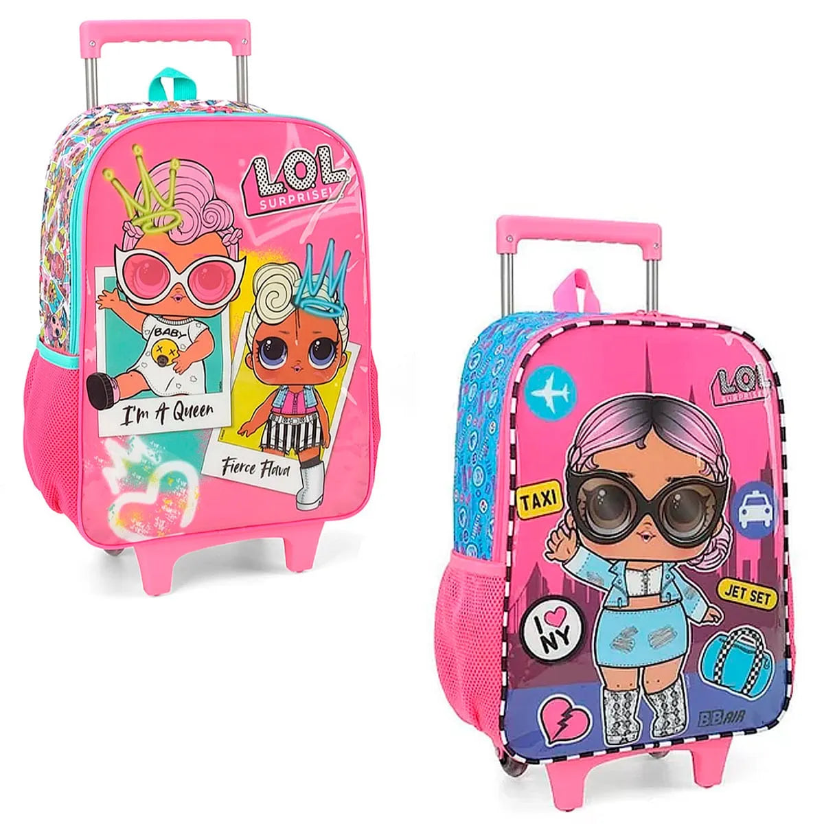 Mochila Escolar com Rodinhas LOL Rosa Luxcel